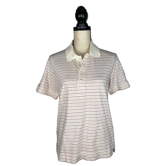 CROSSLEY Made in Italy Red White Striped Polo Shirt       Size: L - Picture 1 of 5